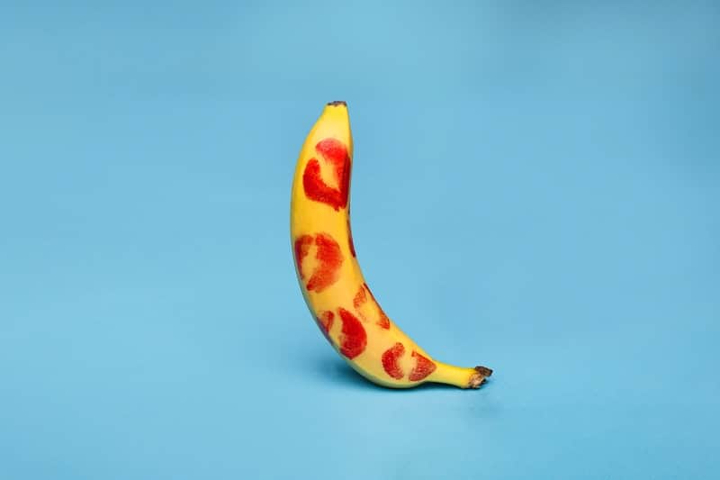 Banana with lipstick all over peel