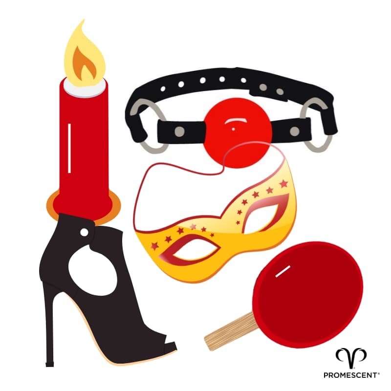 Illustration of common BDSM gear and toys