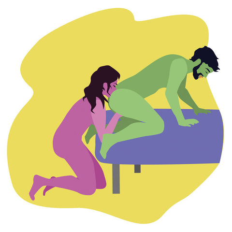 Man getting analingus in doggy style position