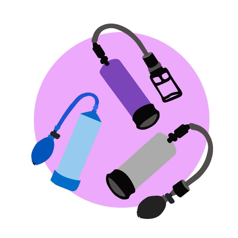 Illustration of different penis pumps