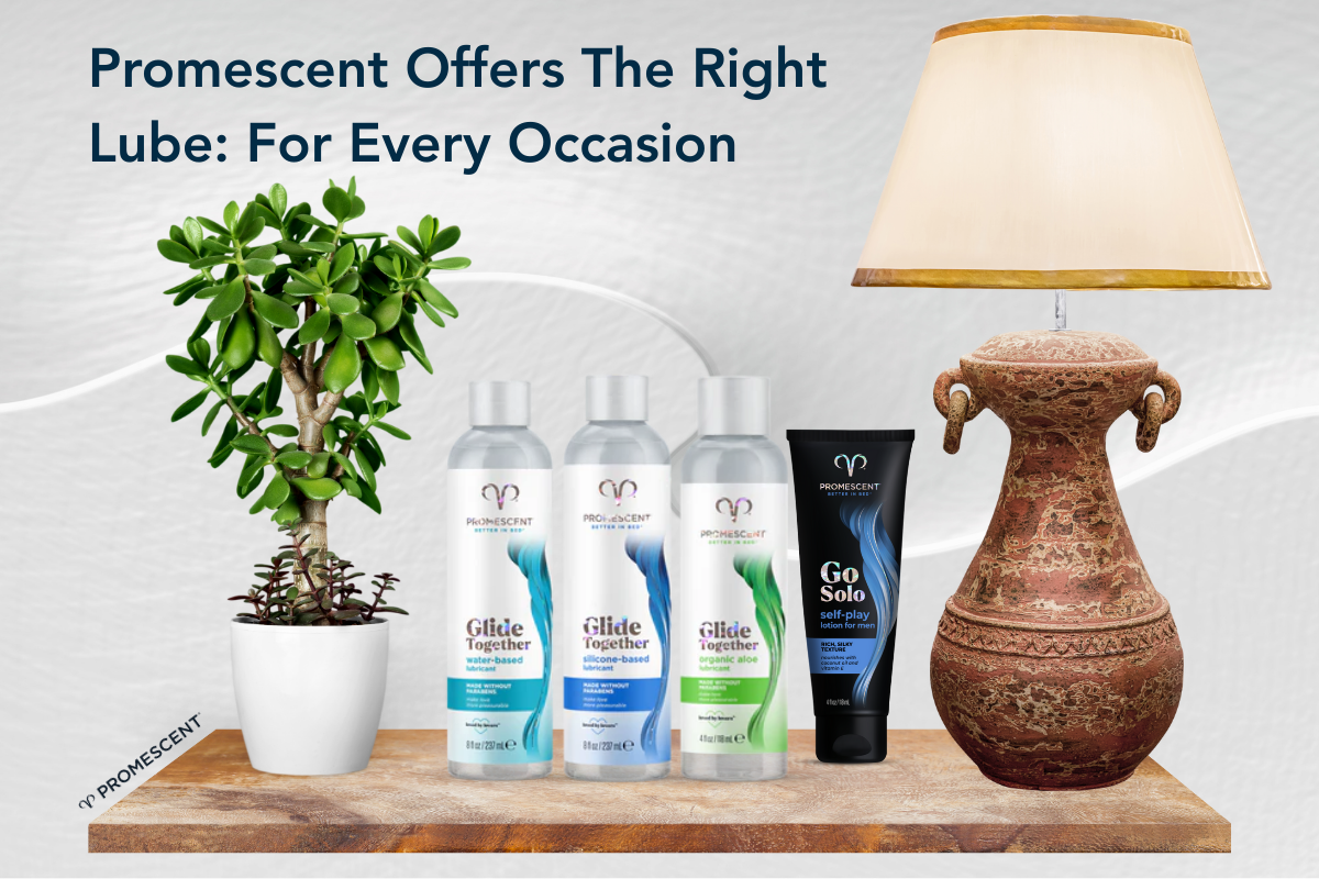 Promescent lubes: silicone, water, aloe, masturbation lotion.