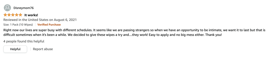 Rex MD performance wipes positive review from Amazon